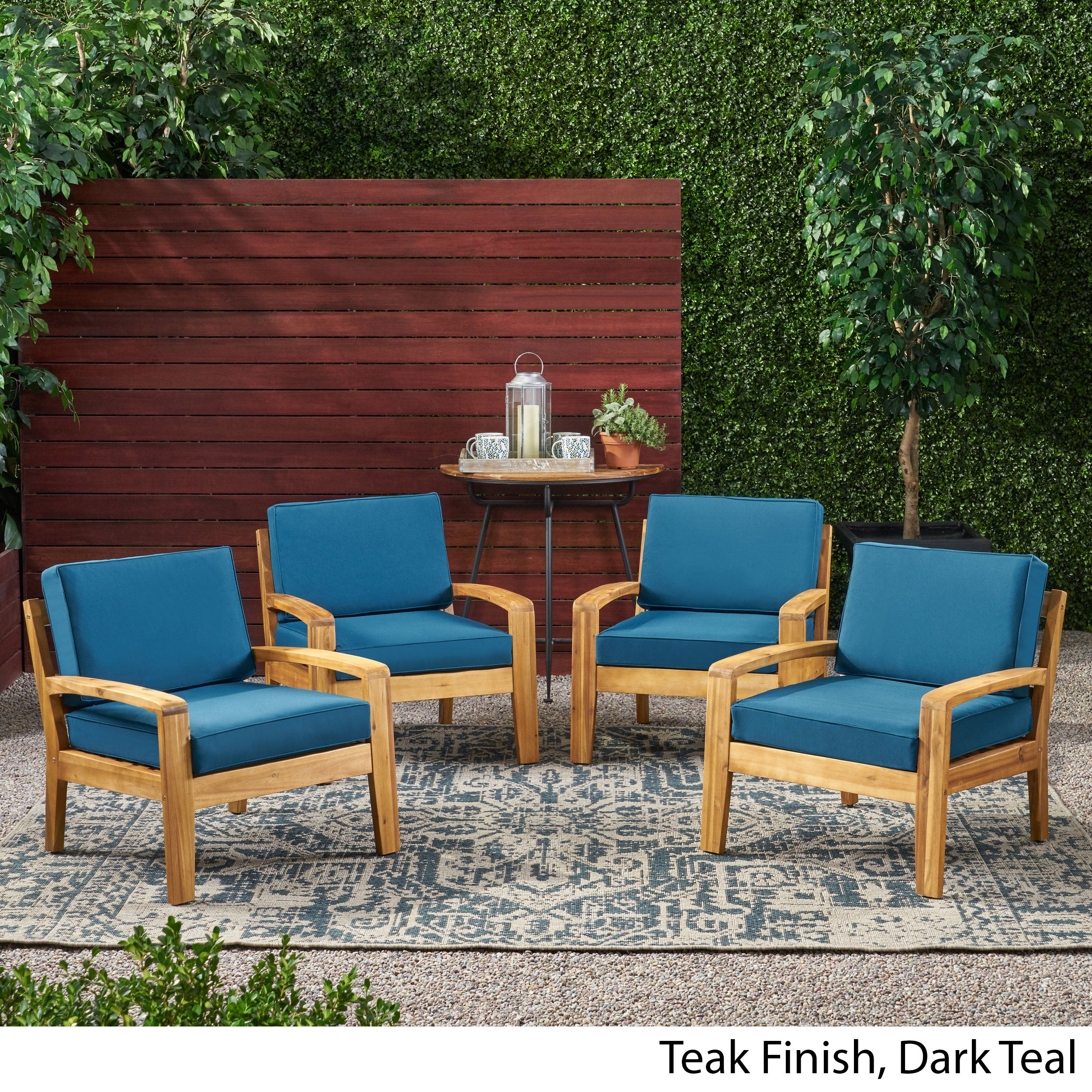 Parma Outdoor Acacia Wood Club Chairs with Cushions (Set of 4)