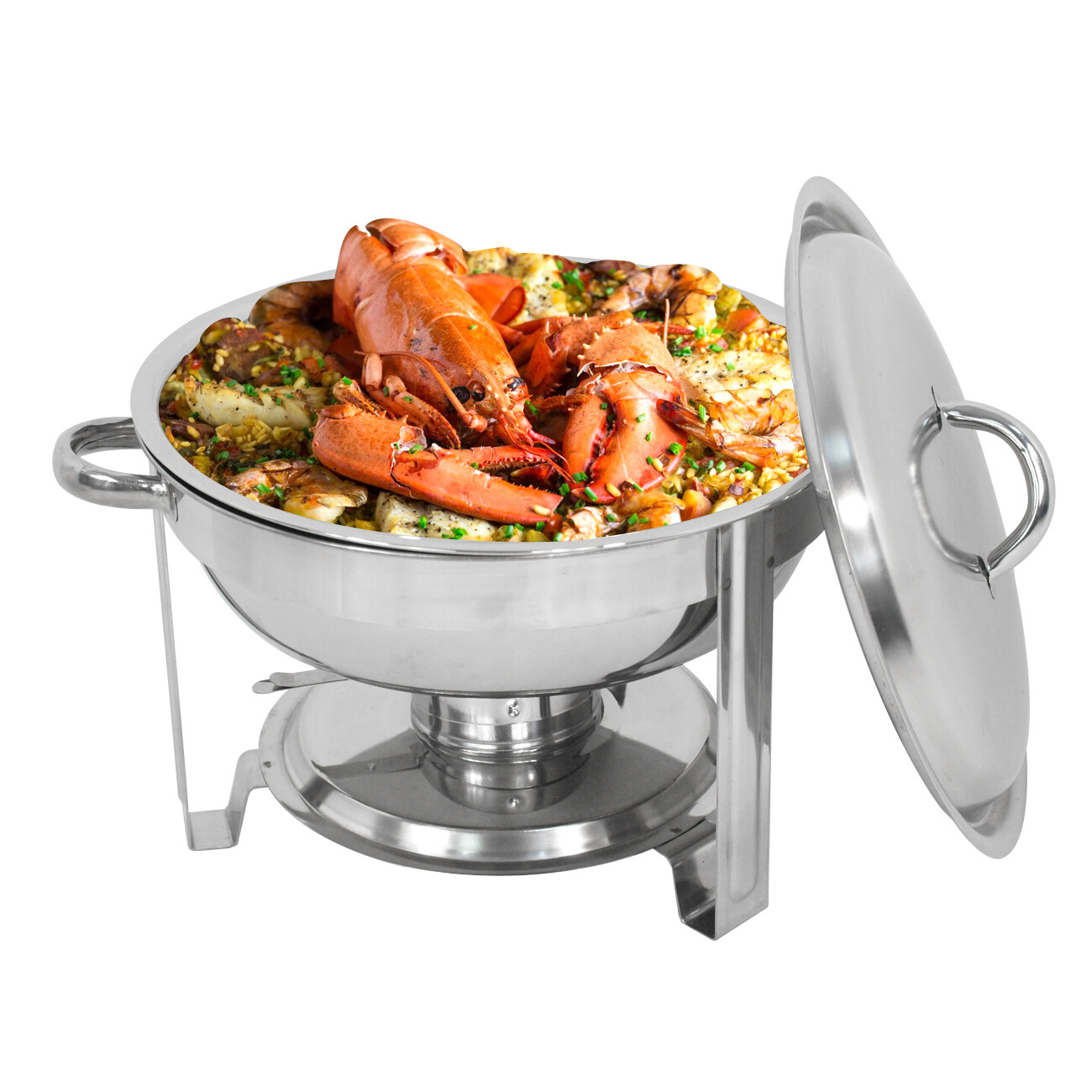 SuperDeal Glossy Round Chafing Dish 5Qt. Buffet Stove 1 Set Hotel Catering Alcohol Furnace