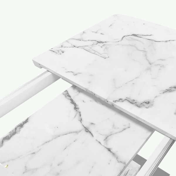 White Stretchable Marble Table with Metal Base