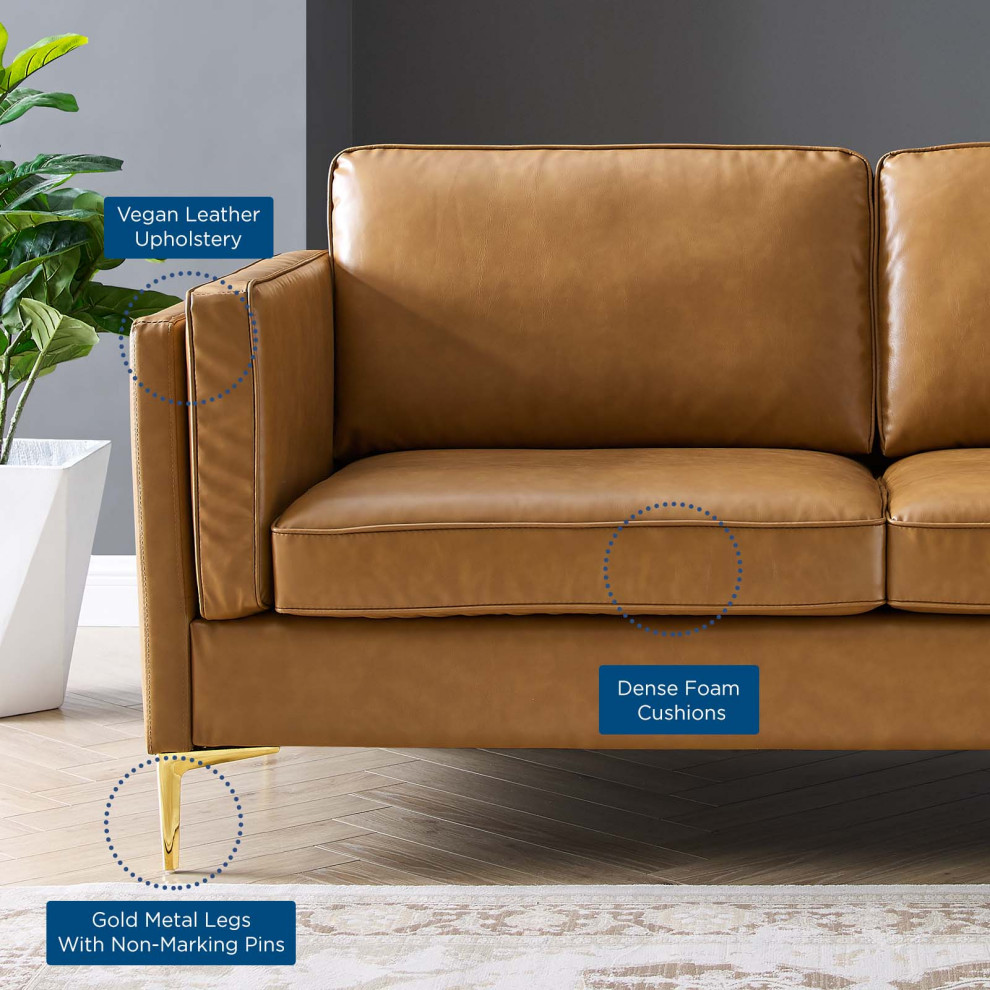 Kaiya Vegan Leather Sofa  Tan   Contemporary   Sofas   by Homesquare  Houzz