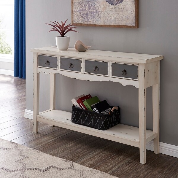 BELLEZE Distressed Wood 2-Drawer Traditional Entryway Console Table