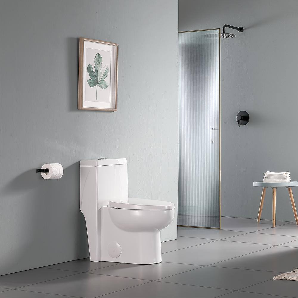 12 in. Rough-In 1-piece 1.61.1 GPF Dual Flush High Efficiency Elongated Toilet in White Seat Included ALDMT60SM