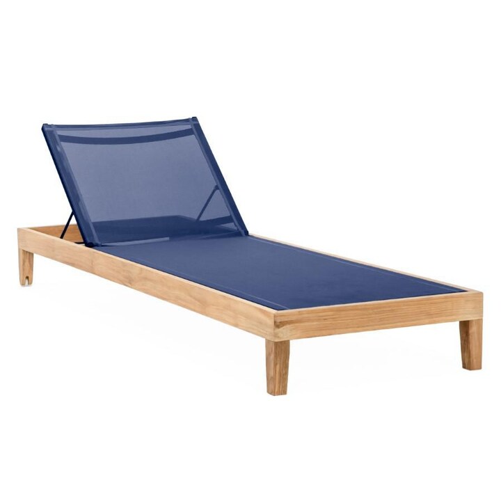 Signature Sabine Landing Teak Patio Chaise Lounge W/Navy Sling