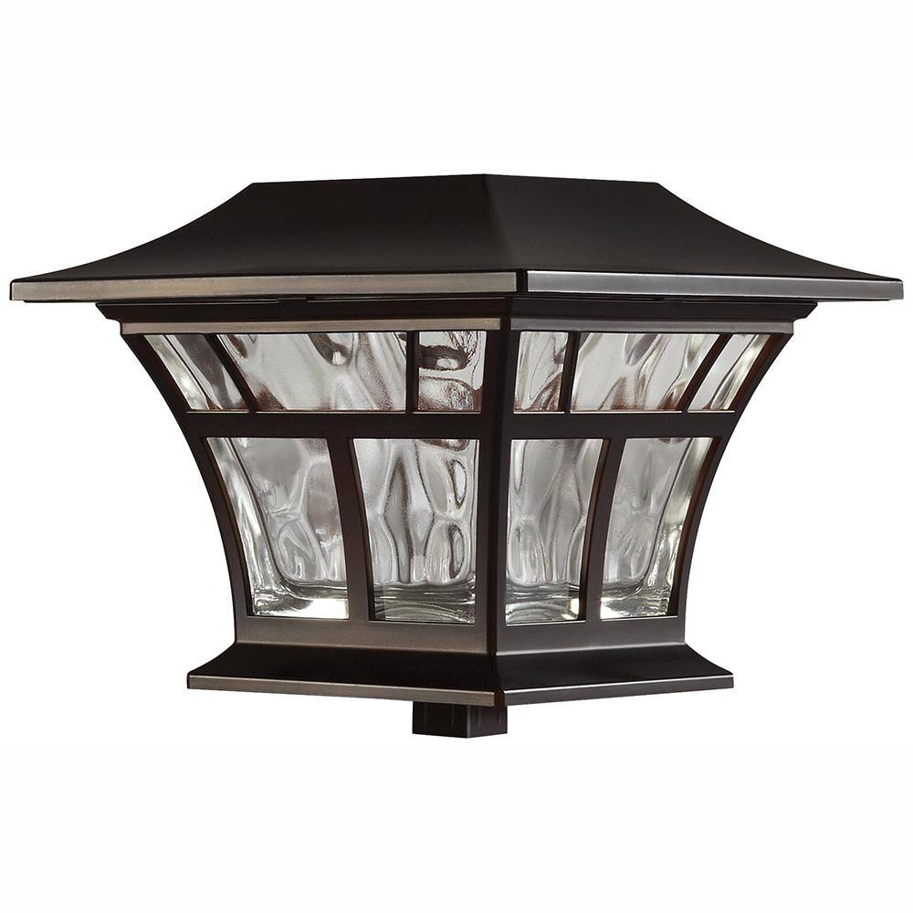 Hampton Bay Mediterranean Bronze Integrated LED Fits 4x4x or 6x6 Posts Solar Deck Post Cap Light 84044