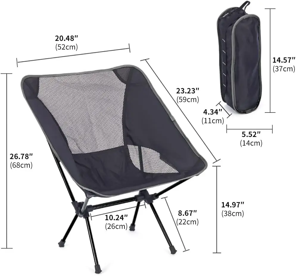 Portable Camping Chair  Lightweight Foldable Outdoor Chair for Hiking Beach  Compact Backing Chair Lawn Chair