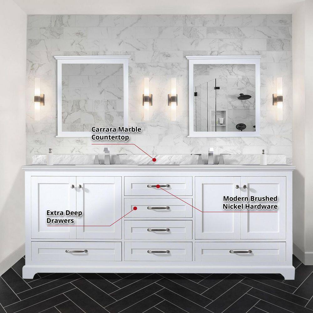 Lexora Dukes 80 in. W x 22 in. D White Double Bath Vanity without Top LD342280DA00000