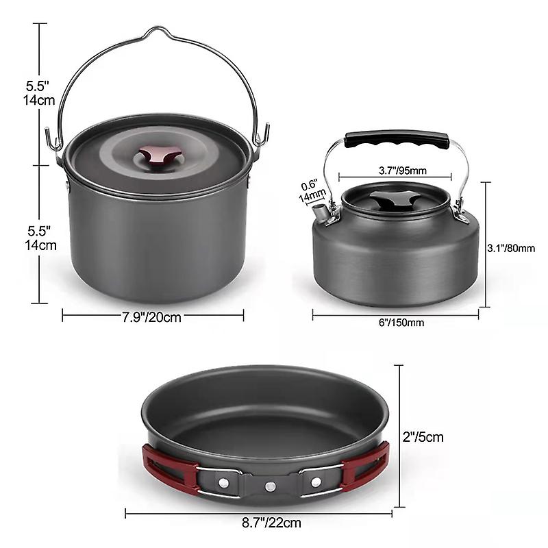 22pcs Lightwelght Outdoor Camping Soup Pots， Pans， Teapots Whit 4 Cupscamping Cooking Kit For 4 Person  Hiking Picnic