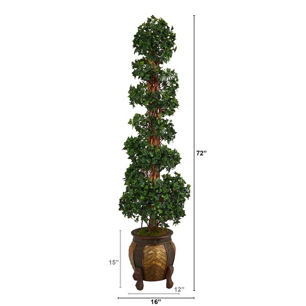 6' English Ivy Topiary Spiral Artificial Tree in Decorative Planter