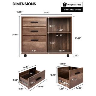 HOMESTOCK 3 Drawer Dresser Dressers for Bedroom Kids Dresser with Wheels Storage Shelves with Drawers Small Dresser 85585W