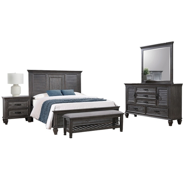 Wooden Eastern King Bedroom Set in Weathered Sage - - 36135653