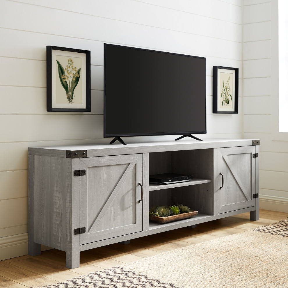 70 quotFarmhouse TV Stand with Barn Doors   Farmhouse   Entertainment Centers And Tv Stands   by Walker Edison  Houzz