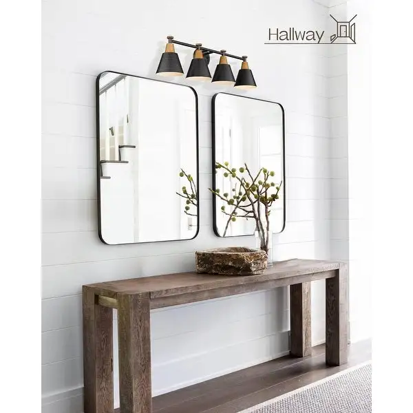 4-Lights Bathroom Vanity Light, Modern Wall Mounted Lamp, Hammered Metal Shade