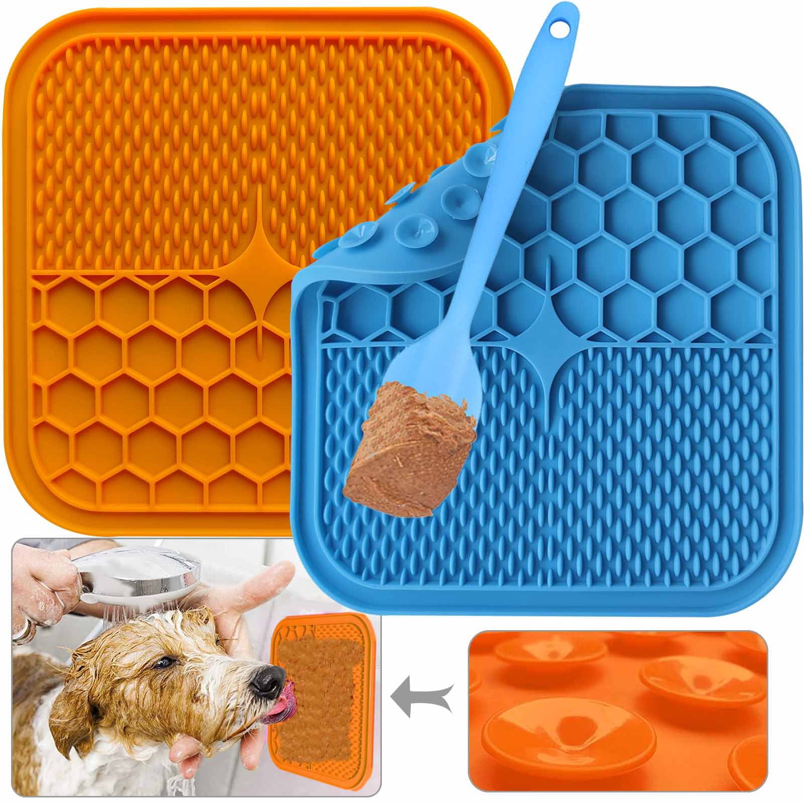 Siaomo Lick Mat for Dogs，2 PCS Slow Feeder Pad for Dog，Dog Bath Distraction Device，Dog Boredom and Anxiety Reducer，Snuffle Mat for Dogs，Dog Puzzle Toys，for Bathing，Grooming and Training etc BPA-Free