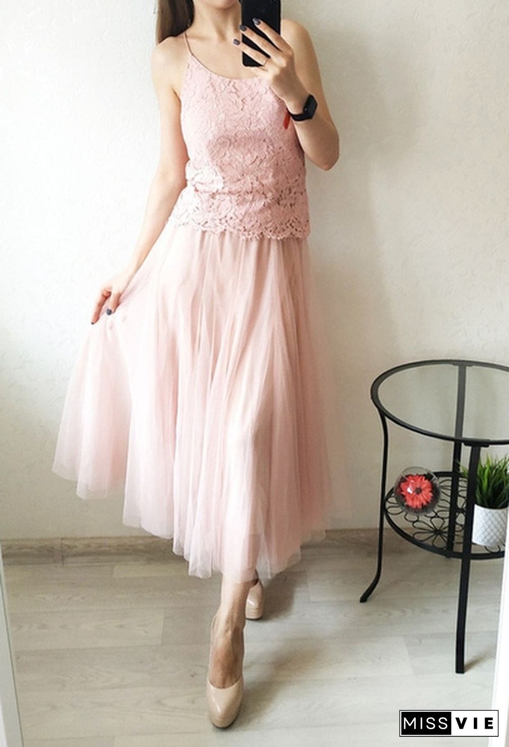 Tulle Skirts Womens Midi Pleated Skirt Black Pink Tulle Skirt Women Spring Summer Korean Elastic High Waist Mesh Tutu Skirt