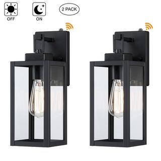 Hukoro 14 in 1-Light Matte Black Outdoor Wall Lantern with Dusk to Dawn (2-PACK) 2F19041-BK-S