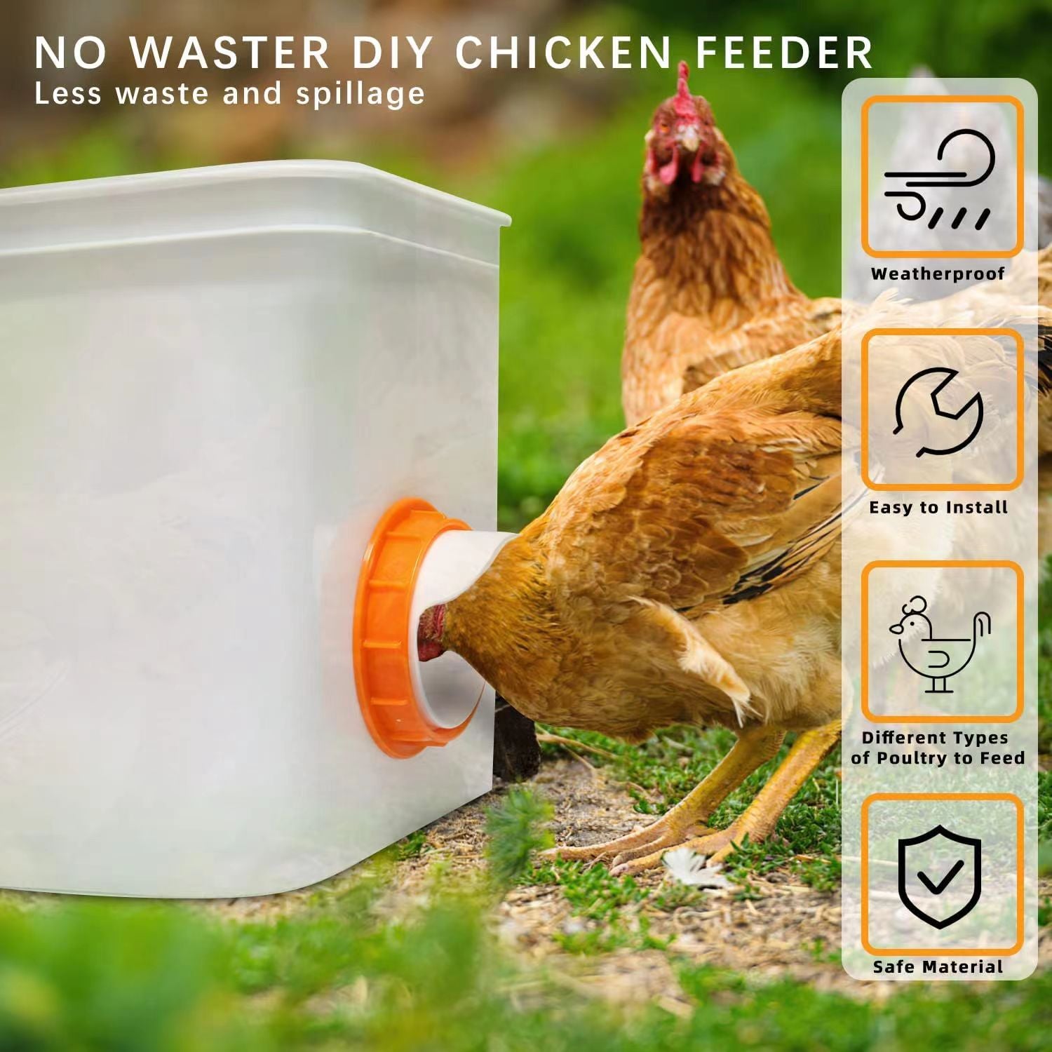 Automatic Poultry Feeder Kit with Stopper No Waste  Weather Resistant 4 Ports-1 Hole Saw Reusable for Buckets Barrels  Bins(6 Feeders)