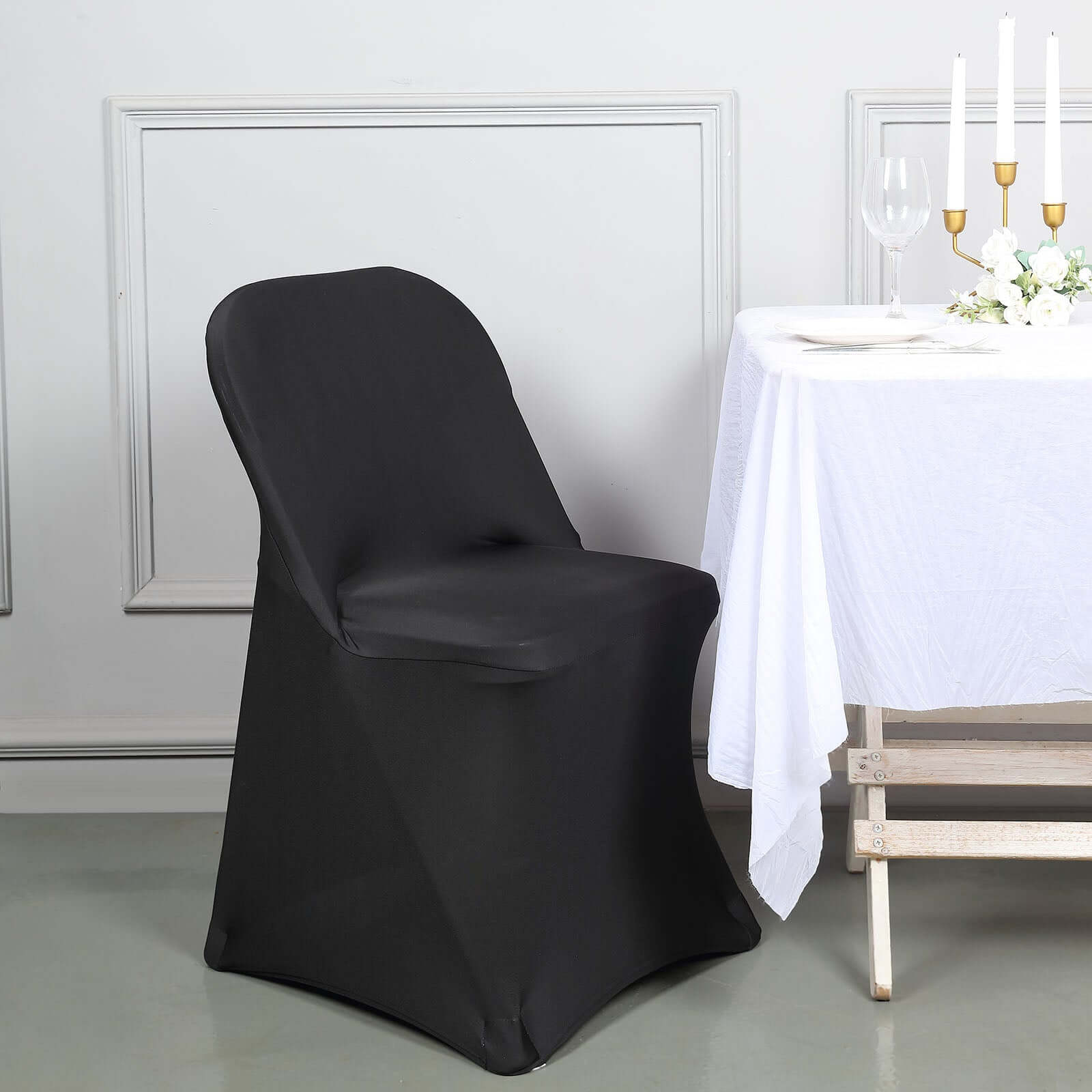 Black Spandex Stretch Fitted Folding Slip On Chair Cover 160 GSM