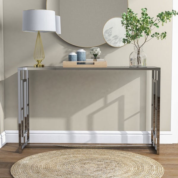 Glitterati Chrome Waterfall Glass Sofa Table by Furniture of America