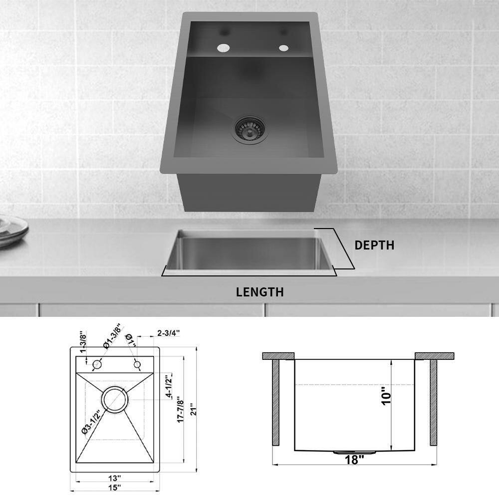 Glacier Bay 15 in. Undermount Gunmetal Black Stainless Steel Single Bowl Workstation Bar Sink with Black Folding Faucet 4333F-2