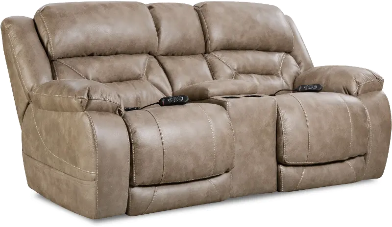 Enterprise Light Mushroom Brown Power Reclining Love Seat with Power Headrests