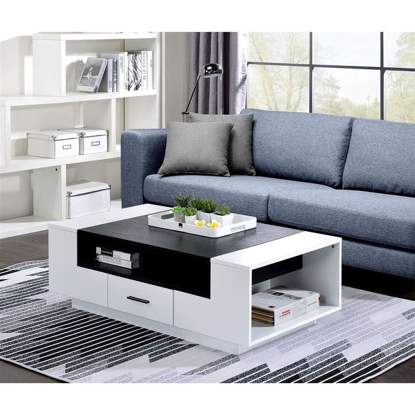 End Table Coffee Table Wooden Table for Living Room， White and Black