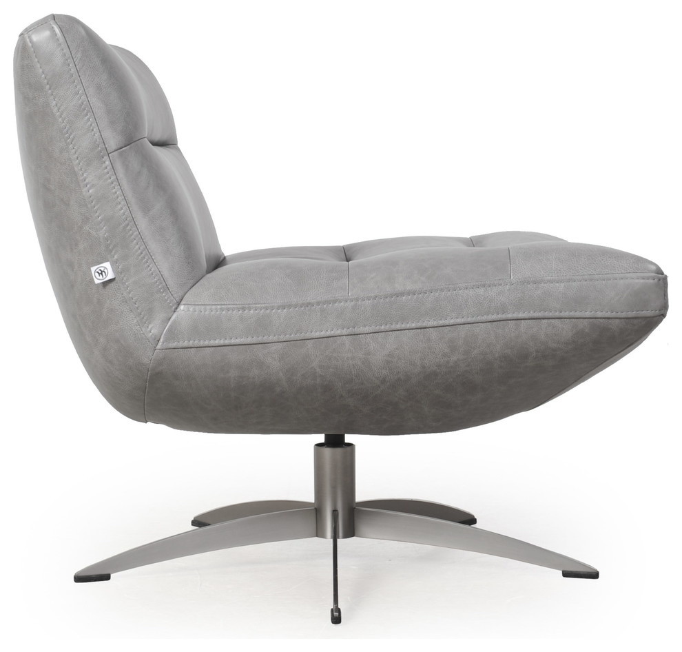 Alfio Full Leather Swivel Chair  Cloud Grey   Midcentury   Armchairs And Accent Chairs   by Moroni  Houzz