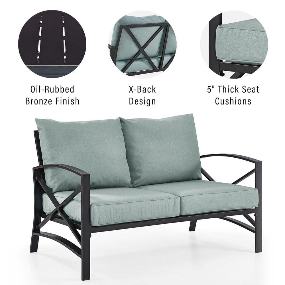 CROSLEY FURNITURE Kaplan Metal Outdoor Loveseat with Universal Mist Cushion Cover