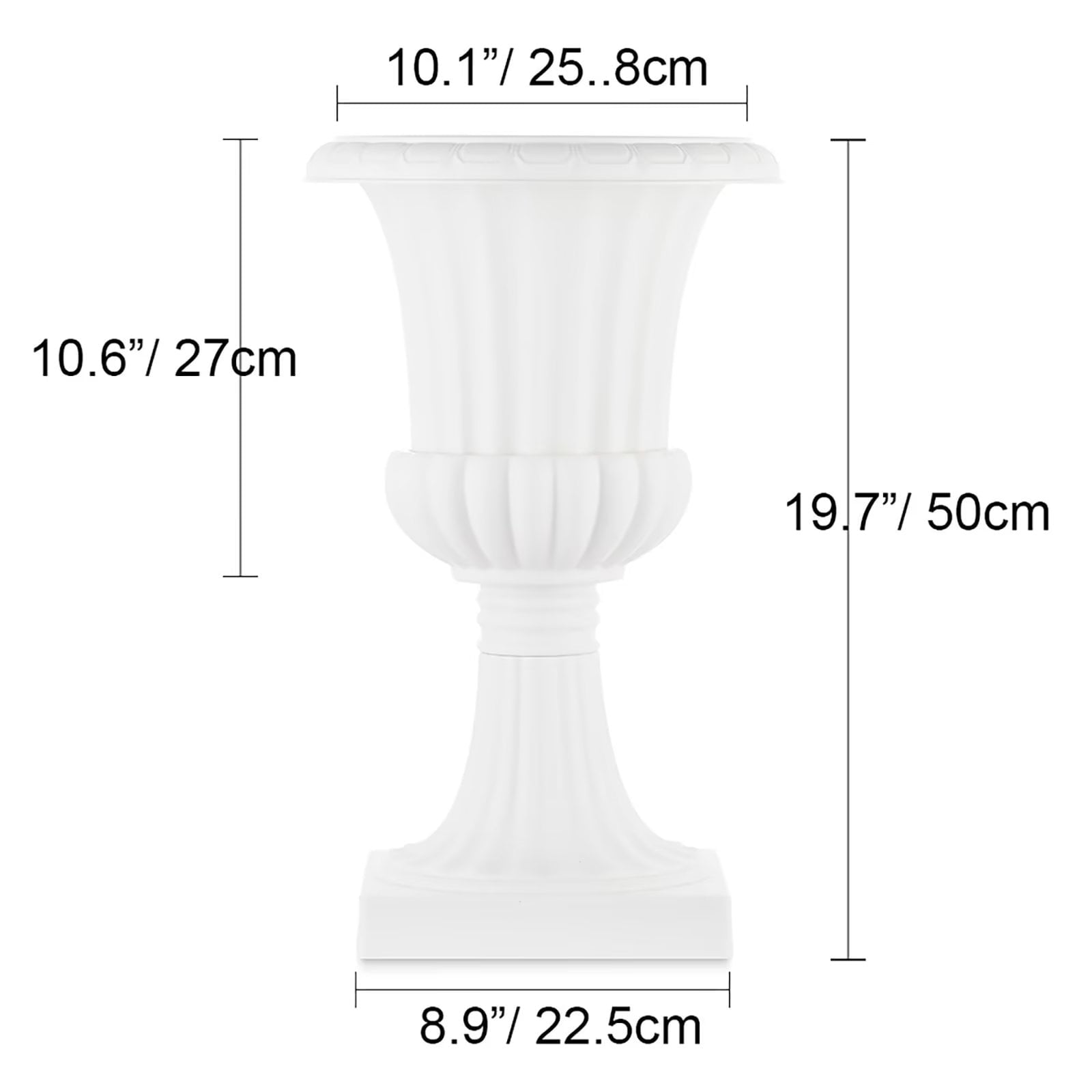 Plastic Urn Planter for Outdoor Plants 19.7 inch White Garden Plant Pot 6 Pack