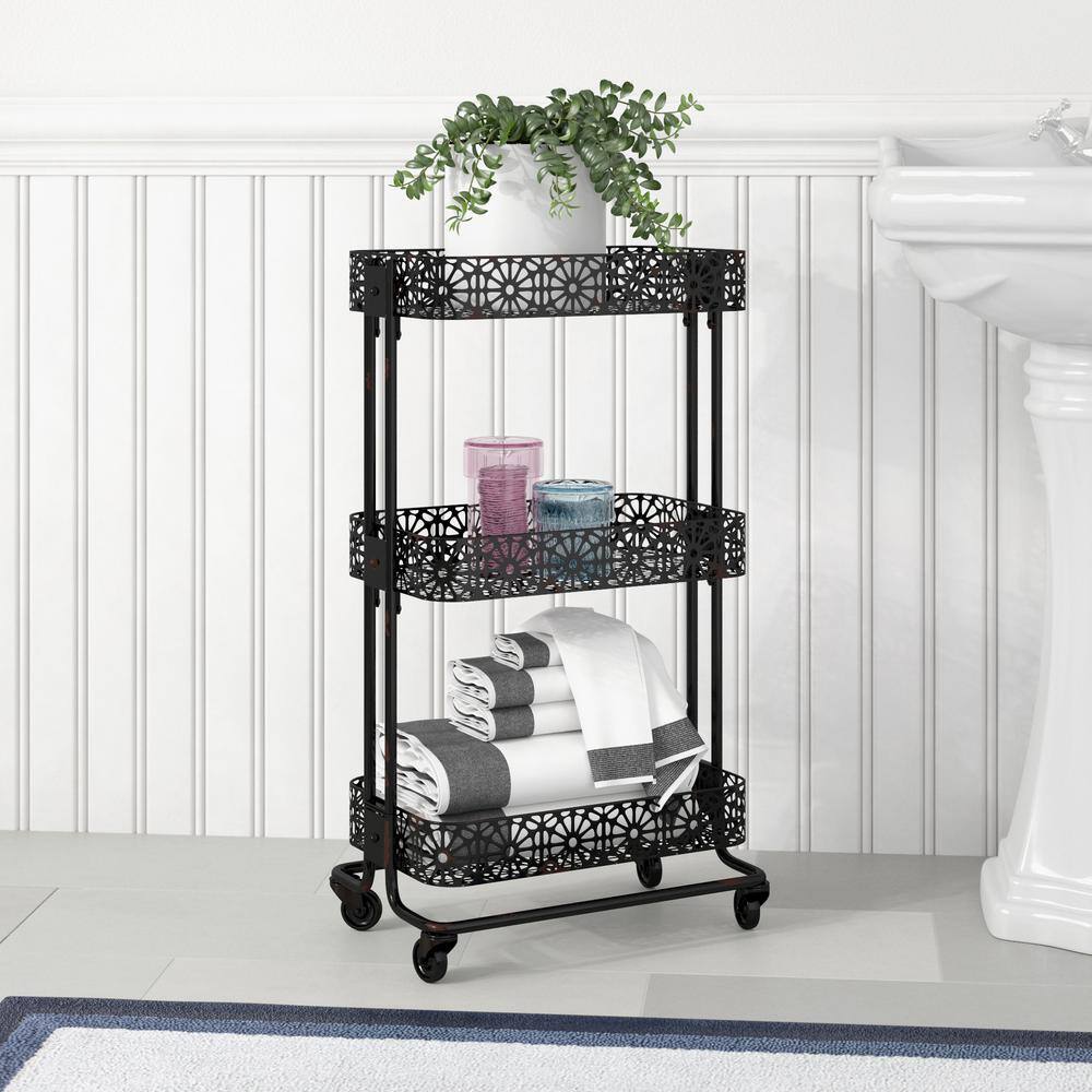 Linon Home Decor Cassie 17.13 in. W x 29.75 in. H x 12.4 in. D Metal 3-Tier Storage Cart in Black THD03484