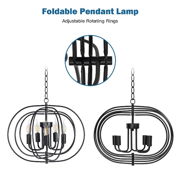 Tangkula Foldable Pendant Lighting Industrial Vintage Metal Spherical Rustic Chandelier Hanging Cage Globe Ceiling Light Fixture