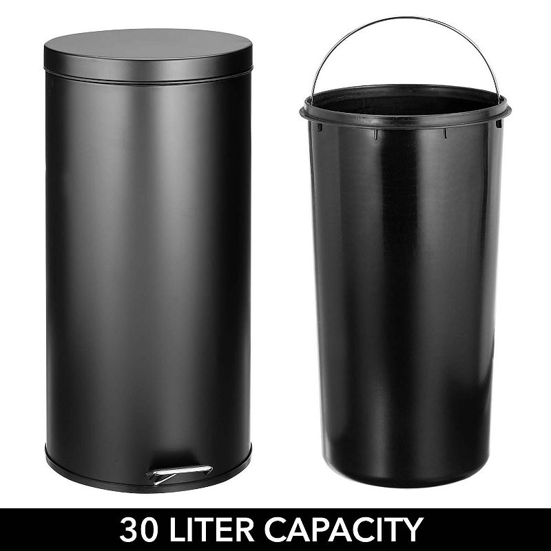 mDesign 30L Metal Round Step Garbage Trash Can with Removable Liner and Lid