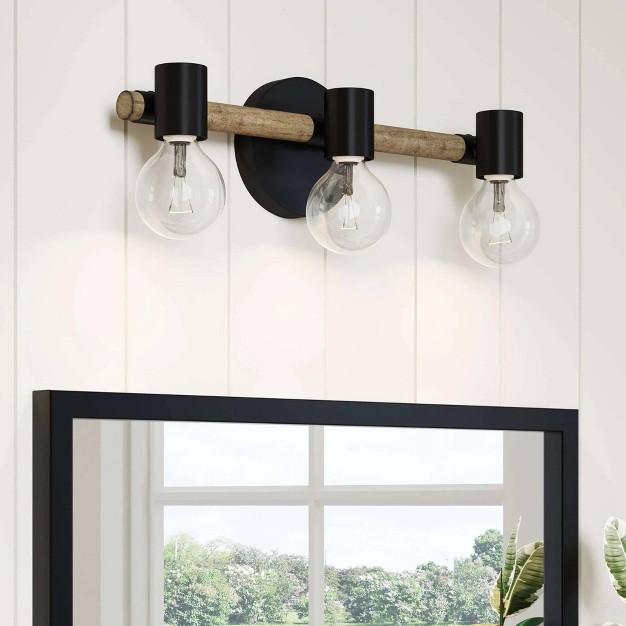 Henry Farmhouse Bathroom Vanity Light Fixture Brushed Wood black Metal Nathan James