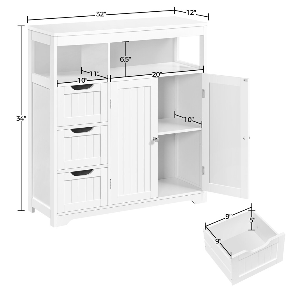 Yaheetech Freestanding Bathroom Floor Cabinet Storage Cabinet  White   N/A