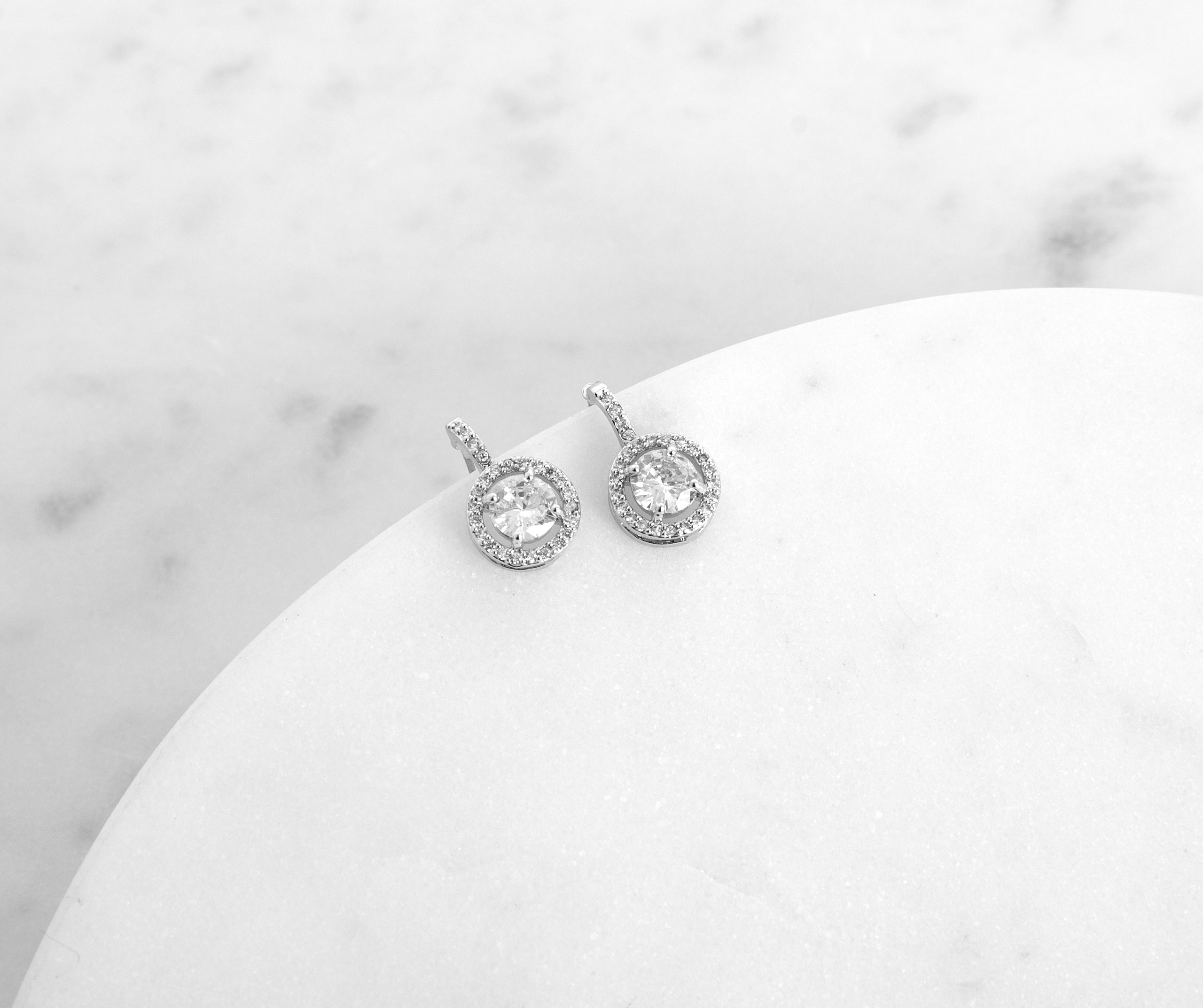 Halo Drop Cubic Zirconia Earrings