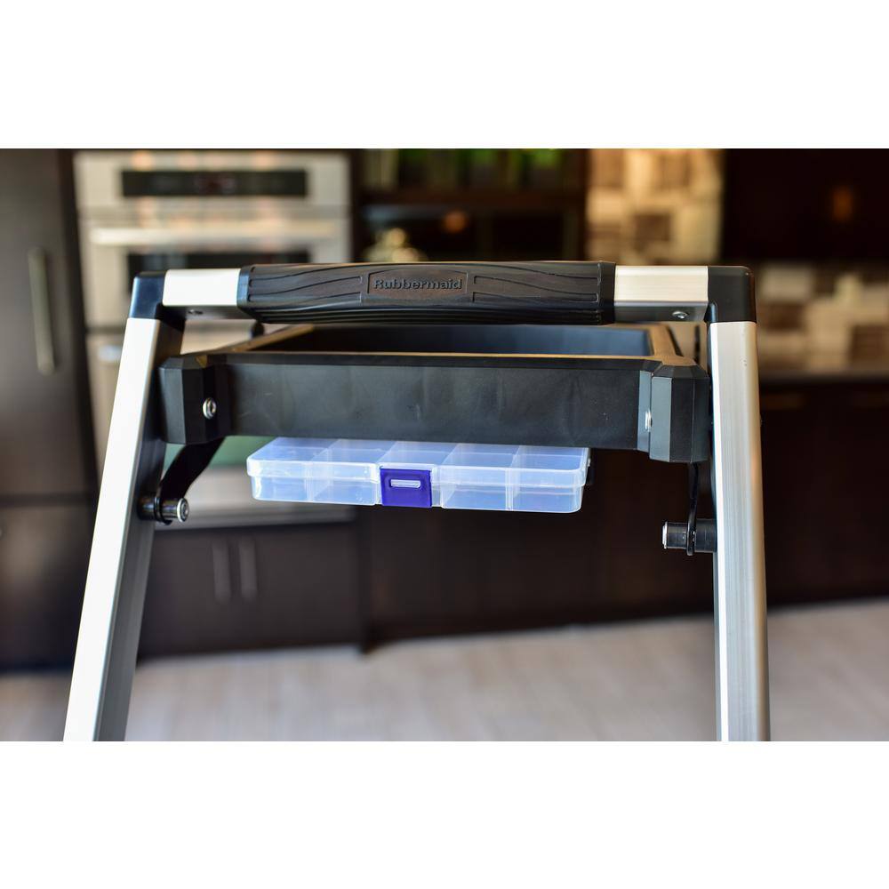 Rubbermaid 3-Step Aluminum Step Stool with Project Tray 225 lb. Load Capacity Type II Duty Rating RMA-3T-COM