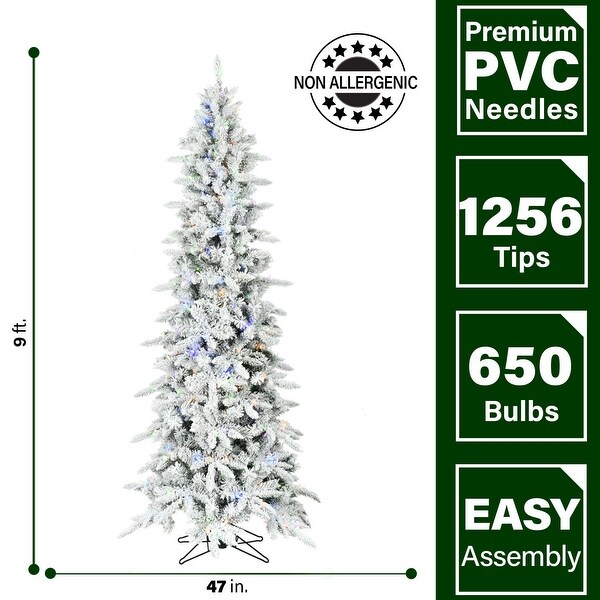 Fraser Hill Farm 9Ft. Slim Mountain Pine Flocked Christmas Tree with Multicolor LED Lights