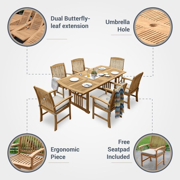 Cambridge Casual Chignik 7piece Teak Patio Extendable Dining Set