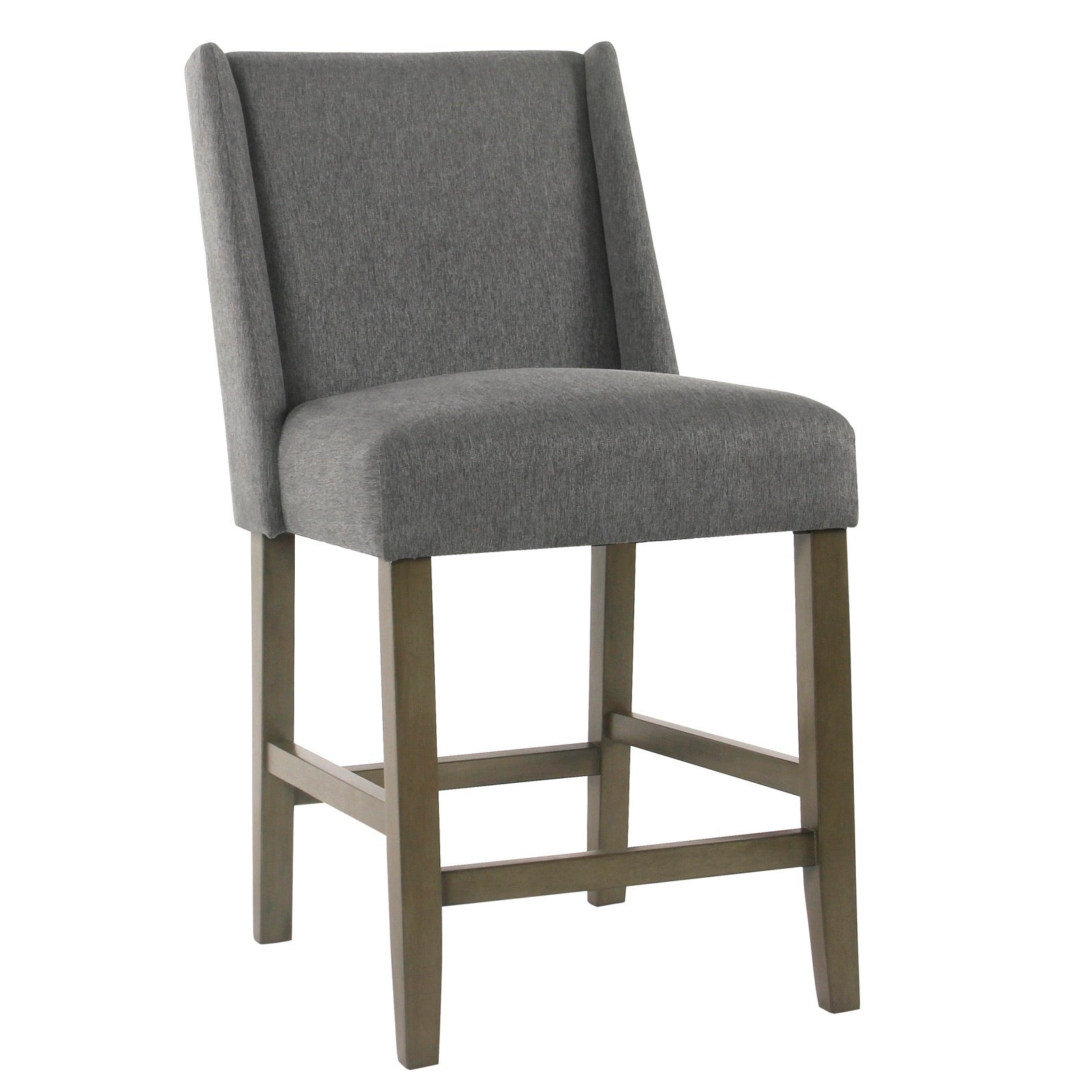 Fabric Upholstered Wooden Counter Stool with Curved Backrest and Cushion Seat， Dark Gray - 40.75 H x 20 W x 26.5 L Inches