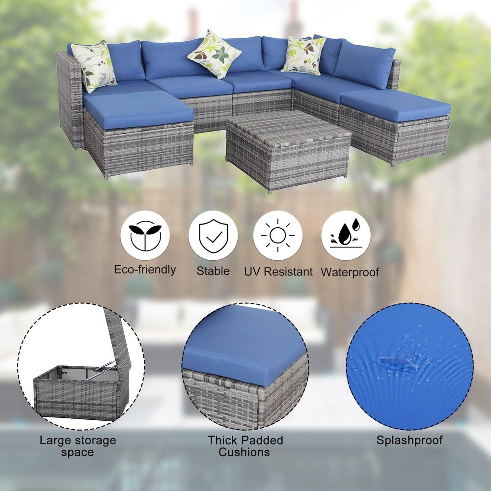 Patio Outdoor 7 Piece PE Rattan Sectional Sofa Furniture Set