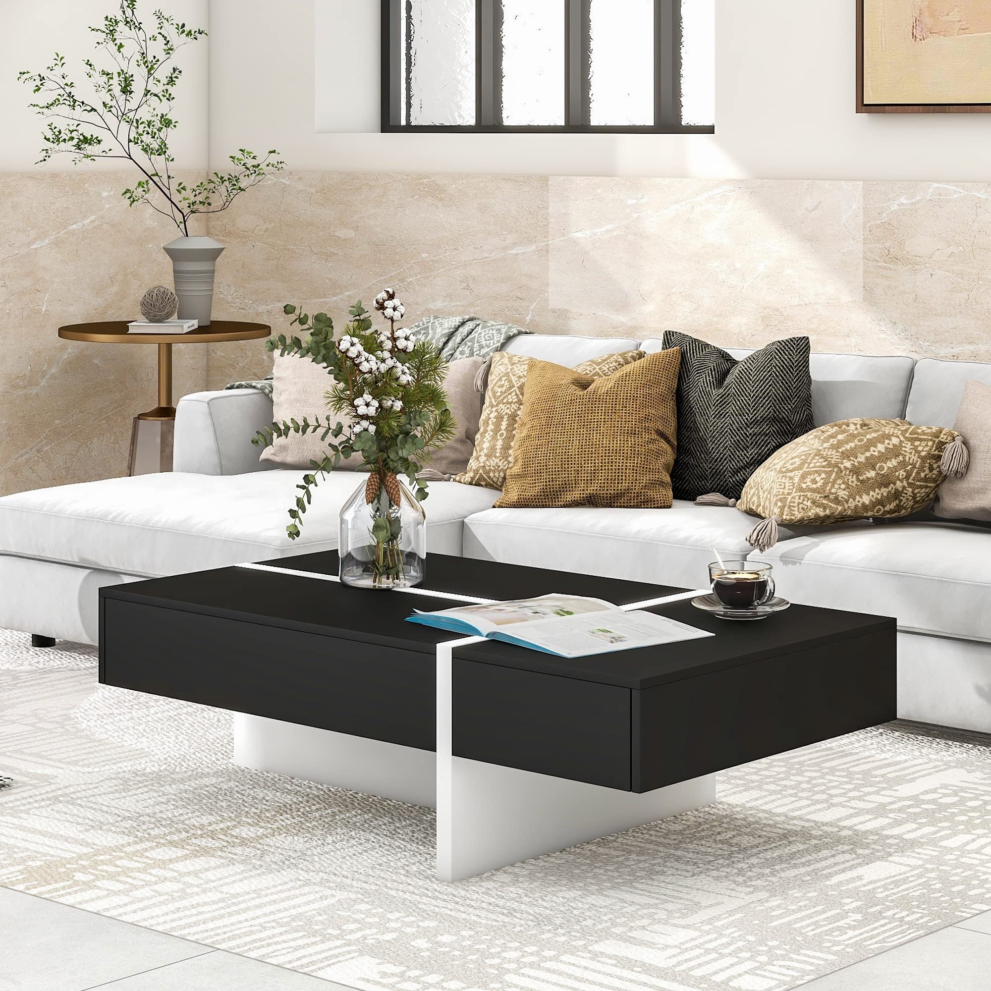 Coffee Table with Storage High Gloss Coffee Tables Cocktail End Table Modern Rectangle - as picture