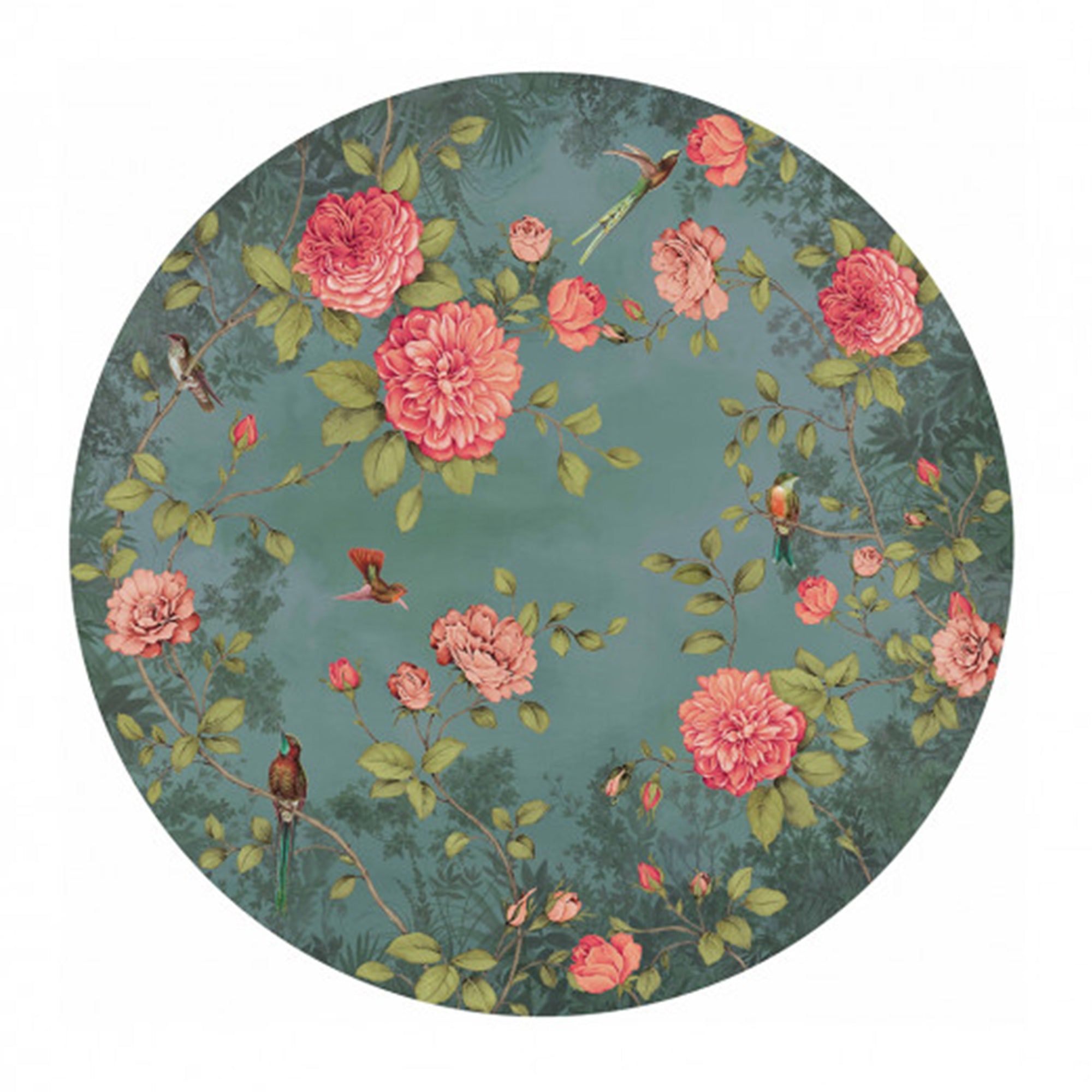 Circular Chinoiserie Wall Mural in Turquoise