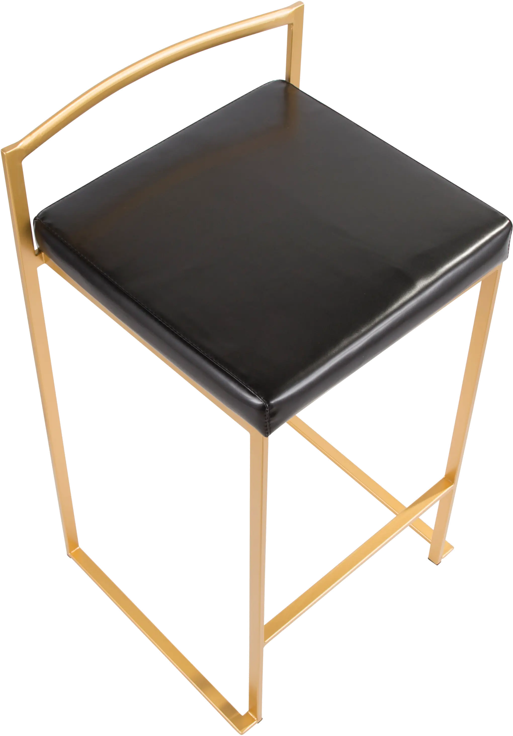 Fuji Low Back Gold and Black Faux Leather Counter Stools， Set of 2