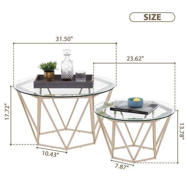 ivinta Round Coffee Table Set of 2， Modern End Tables for Living Room， Tempered Glass/White Faux Marble Tea Tables