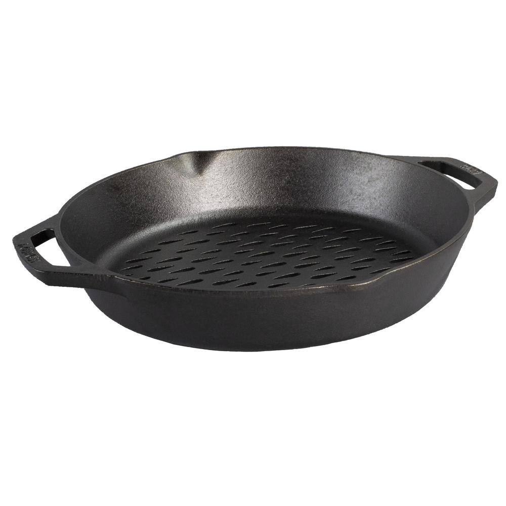 Lodge 12 in. Cast Iron Dual Handle Grill Basket in Black L10GBL