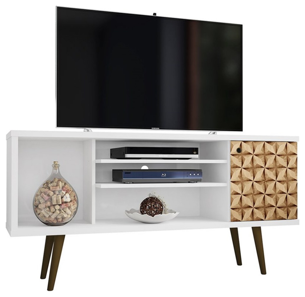 Manhattan Comfort Liberty Transitional Wood TV Stand for TVs up to 50 quotin Brown   Midcentury   Entertainment Centers And Tv Stands   by Homesquare  Houzz