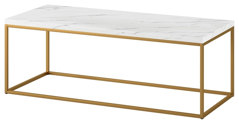 Henn ampHart 47.75 quotBrass/Faux Marble Metal/Faux Marble Coffee Table   Contemporary   Coffee Tables   by Homesquare  Houzz