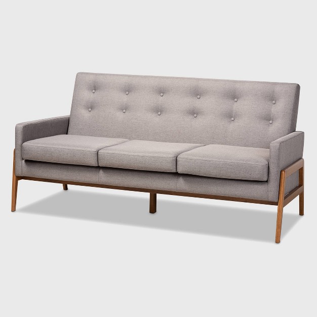 Perris Upholstered Wood Sofa Light Gray walnut Baxton Studio