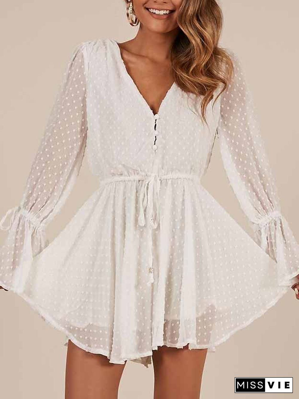 3d Embroidery Chiffon Short Jumpsuit Long Sleeve Romper Shorts