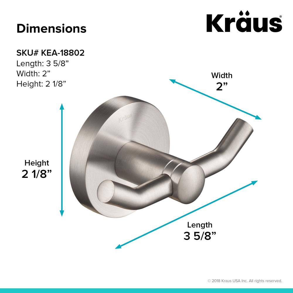 KRAUS Elie Bathroom Robe and Towel Double Hook in Brushed Nickel KEA-18802BN