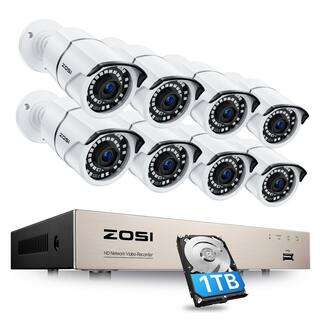 ZOSI 8-Channel 5MP 1TB POE NVR Security Camera System with 8 Wired Bullet Outdoor Camera 120 ft. Night Vision 8EN-2615W8-10-US-A2